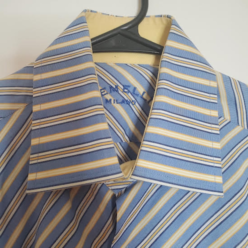 Gemelli Milano Men's Yellow/Blue Striped Button Down Shirt - Picture 2 of 9